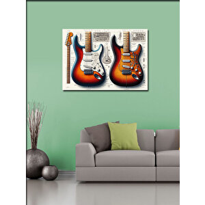Kanvas Tablo İkiz Elektro Gitarlar 100x140 cm