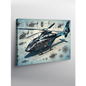 Kanvas Tablo Teknik Helikopter Çizimi 100x140 cm