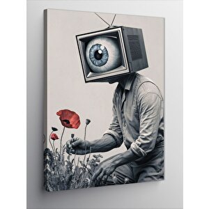 Kanvas Tablo Televizyon Kafalı Adam 70x100 cm