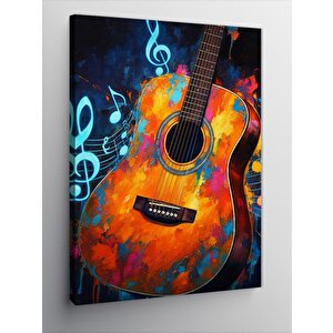 Kanvas Tablo Renkli Gitar Ve Notalar 50x70 cm