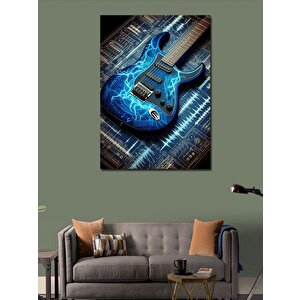 Kanvas Tablo Mavi Elektro Gitar 100x140 cm