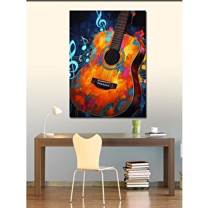 Kanvas Tablo Renkli Gitar Ve Notalar 70x100 cm