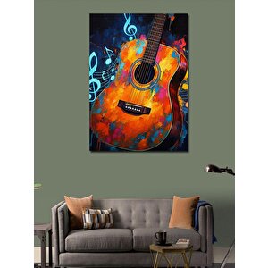 Kanvas Tablo Renkli Gitar Ve Notalar 70x100 cm