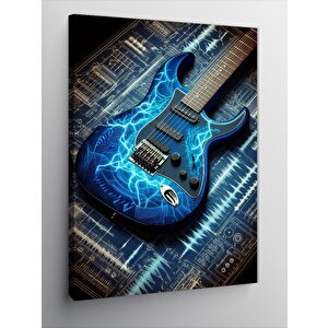 Kanvas Tablo Mavi Elektro Gitar 50x70 cm