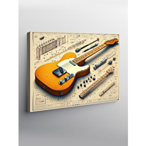 Kanvas Tablo Turuncu Elektro Gitar Planı 100x140 cm