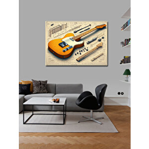 Kanvas Tablo Turuncu Elektro Gitar Planı 100x140 cm