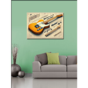 Kanvas Tablo Turuncu Elektro Gitar Planı 100x140 cm