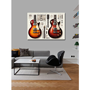 Kanvas Tablo Çift Elektro Gitar Planı 50x70 cm