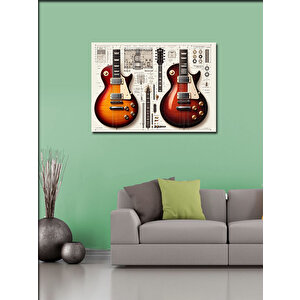 Kanvas Tablo Çift Elektro Gitar Planı 50x70 cm