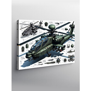 Kanvas Tablo Askeri Helikopter Çizimi 70x100 cm