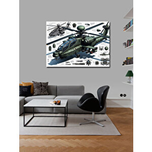 Kanvas Tablo Askeri Helikopter Çizimi 70x100 cm
