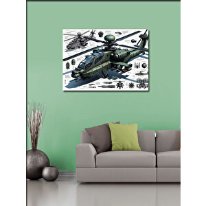 Kanvas Tablo Askeri Helikopter Çizimi 70x100 cm