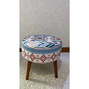 Ustaagac Puf Koltuk Tabure - Modern Desenli - Ahşap Gürgen Ayaklı