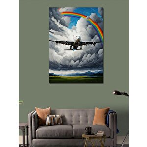 Kanvas Tablo Gökkuşağı Altında Uçak 100x140 cm