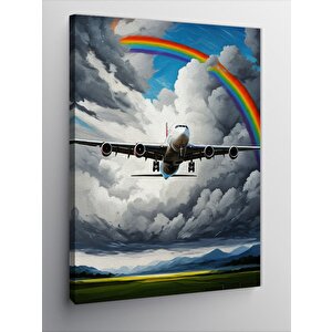 Kanvas Tablo Gökkuşağı Altında Uçak 70x100 cm