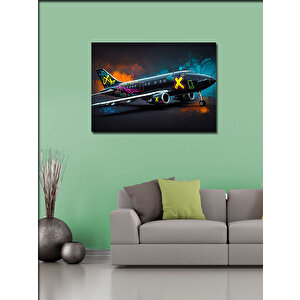 Kanvas Tablo Grafitili Uçak İllüstrasyonu 70x100 cm