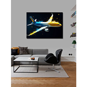 Kanvas Tablo Altın Yıldızlı Yolcu Uçağı 100x140 cm