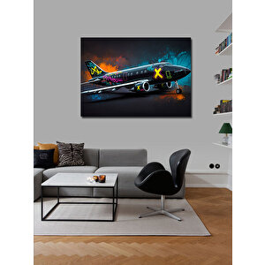 Kanvas Tablo Grafitili Uçak İllüstrasyonu 100x140 cm