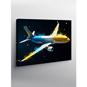 Kanvas Tablo Altın Yıldızlı Yolcu Uçağı 50x70 cm