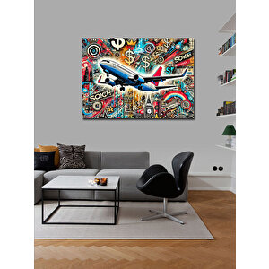 Kanvas Tablo Grafitili Uçak İllüstrasyonu 50x70 cm