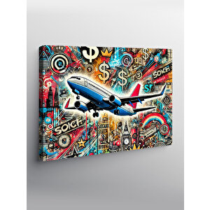 Kanvas Tablo Grafitili Uçak İllüstrasyonu 100x140 cm
