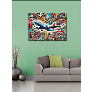 Kanvas Tablo Grafitili Uçak İllüstrasyonu 100x140 cm