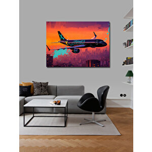 Kanvas Tablo Şehirde Uçan Yolcu Uçağı 70x100 cm