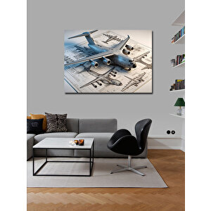 Kanvas Tablo Teknik Kargo Uçak Çizimi 100x140 cm