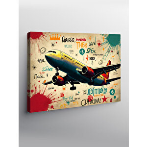 Kanvas Tablo Grafitili Uçak İllüstrasyonu 70x100 cm