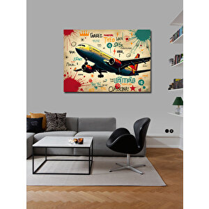 Kanvas Tablo Grafitili Uçak İllüstrasyonu 70x100 cm