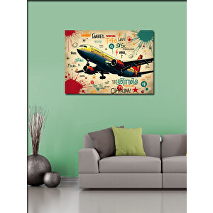 Kanvas Tablo Grafitili Uçak İllüstrasyonu 70x100 cm