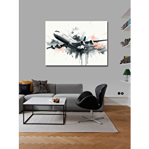 Kanvas Tablo Kalkış Yapan Uçak Çizimi 70x100 cm