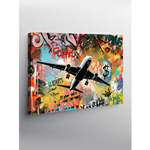 Kanvas Tablo Grafitili Uçak İllüstrasyonu 70x100 cm