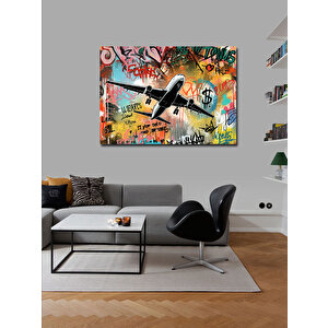 Kanvas Tablo Grafitili Uçak İllüstrasyonu 70x100 cm
