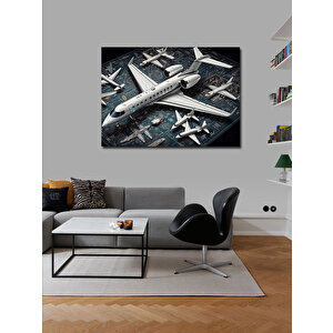 Kanvas Tablo Havalimanında Uçak Çizimi 100x140 cm