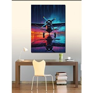 Kanvas Tablo Gece Gökyüzünde Uçak 70x100 cm