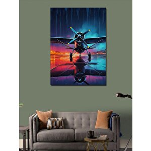 Kanvas Tablo Gece Gökyüzünde Uçak 70x100 cm