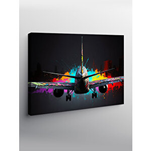 Kanvas Tablo Neon Işıklı Uçak Kalkışı 100x140 cm