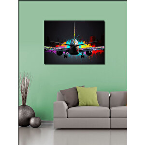 Kanvas Tablo Neon Işıklı Uçak Kalkışı 100x140 cm