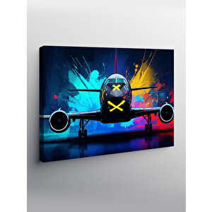 Kanvas Tablo Neon Işıklı Uçak Ön Görünüm 50x70 cm