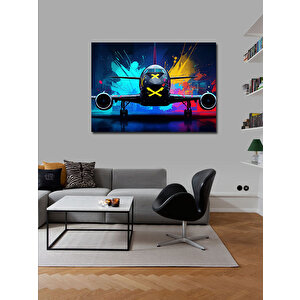 Kanvas Tablo Neon Işıklı Uçak Ön Görünüm 50x70 cm