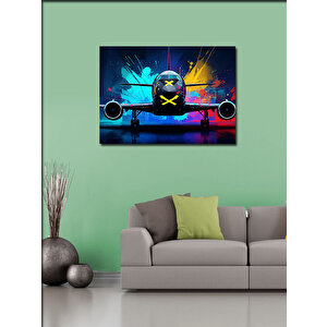 Kanvas Tablo Neon Işıklı Uçak Ön Görünüm 50x70 cm