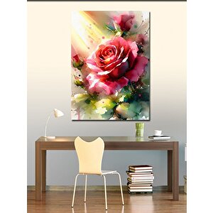 Kanvas Tablo Su Damlaları Üzerindeki Gül 50x70 cm