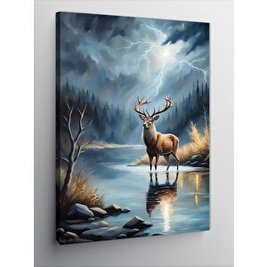 Kanvas Tablo Göl Kenarında Geyik 50x70 cm