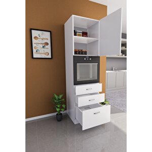 Mutfak Ankastre Fırın & Kiler Dolabı 3 Çekmeceli 60 Cm Parlak Beyaz