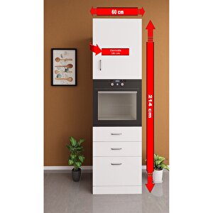 Mutfak Ankastre Fırın & Kiler Dolabı 3 Çekmeceli 60 Cm Parlak Beyaz