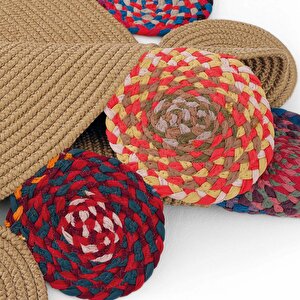 Cool Halı Luke 427 Renkli Yuvarlak Halı Bohem Örgü Hasır Kilim Dekoratif Mutfak Balkon Banyo Halısı