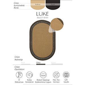 Luke 866 Siyah Oval Halı Paspas Örgü Hasır Kilim Yolluk Bohem Mutfak Balkon Banyo Halısı 100x200 cm