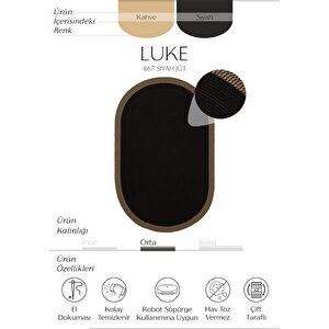 Luke 867 Siyah Oval Halı Paspas Örgü Hasır Kilim Yolluk Bohem Mutfak Balkon Banyo Halısı 80x300 cm