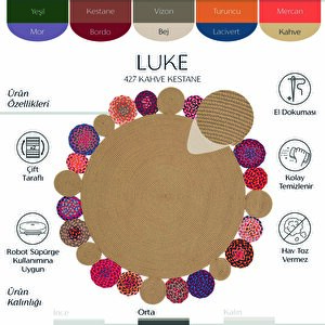 Luke 427 Renkli Yuvarlak Halı Bohem Örgü Hasır Kilim Dekoratif Mutfak Balkon Banyo Halısı 200x200 cm